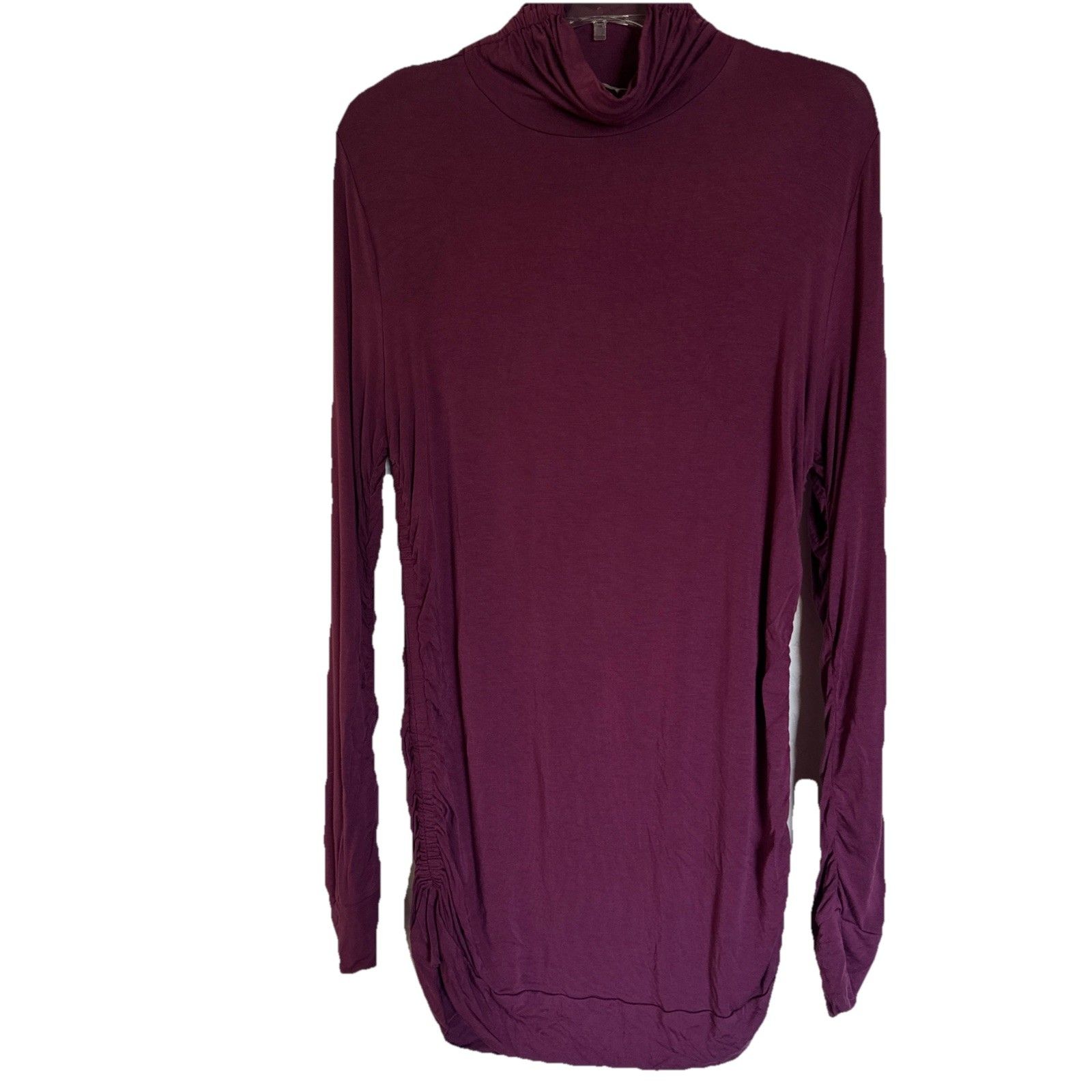 Soft Surroundings Dress Runched Purple Long Sleeve Cowl Neck Sz Xl